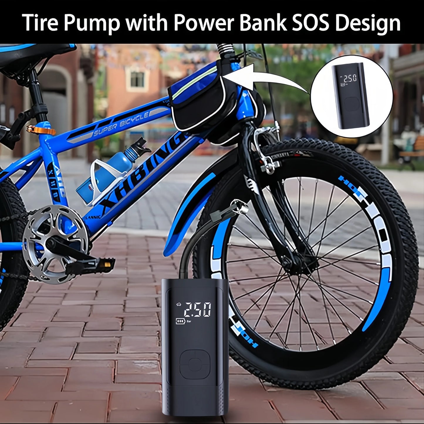 Inflatable Pump Portable Handheld 2 power supply modes and 4 preset air pressures Digital Display Car Motorcycle Tire