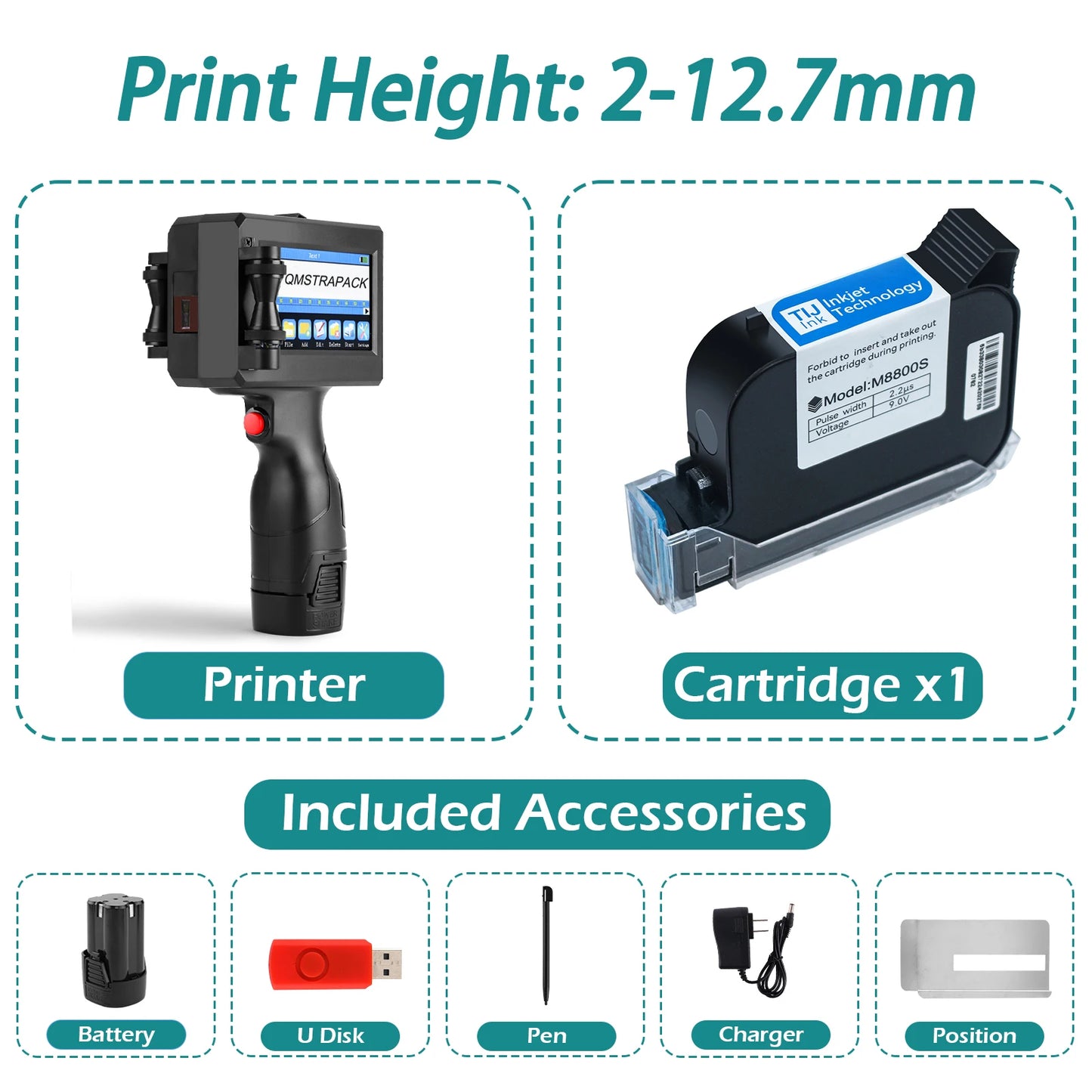 Non-encrypted Handheld Inkjet Printer Gun  12.7mm with Fast-Drying Ink for Text QR Barcode Batch Number Logo Date Label Printer