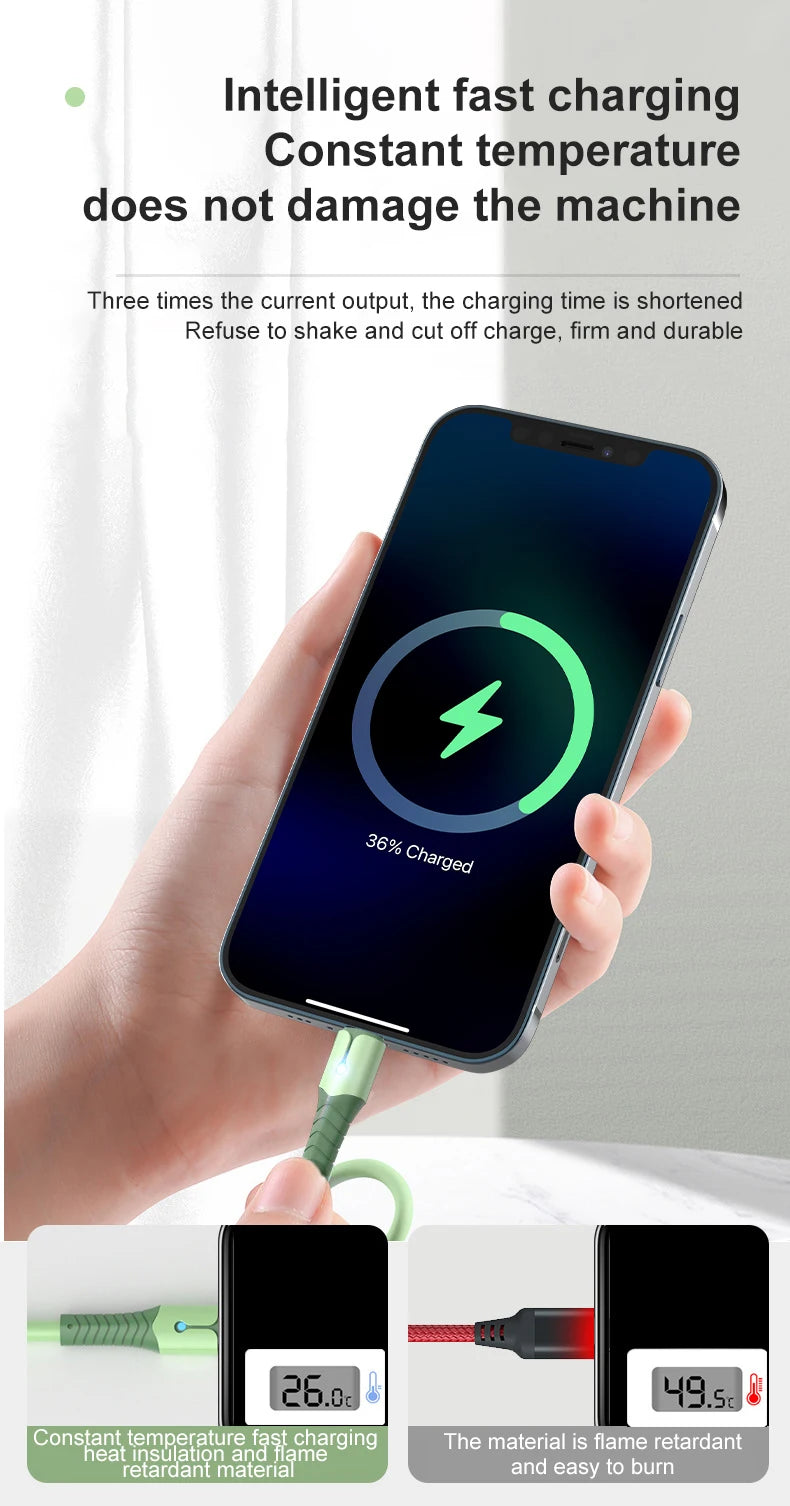 3A USB Cable For iPhone 14 13 12 11 Pro Max Mini XS X 6s 7 8 Plus iPad Liquid Silicone Fast Charging Cable Data Cable