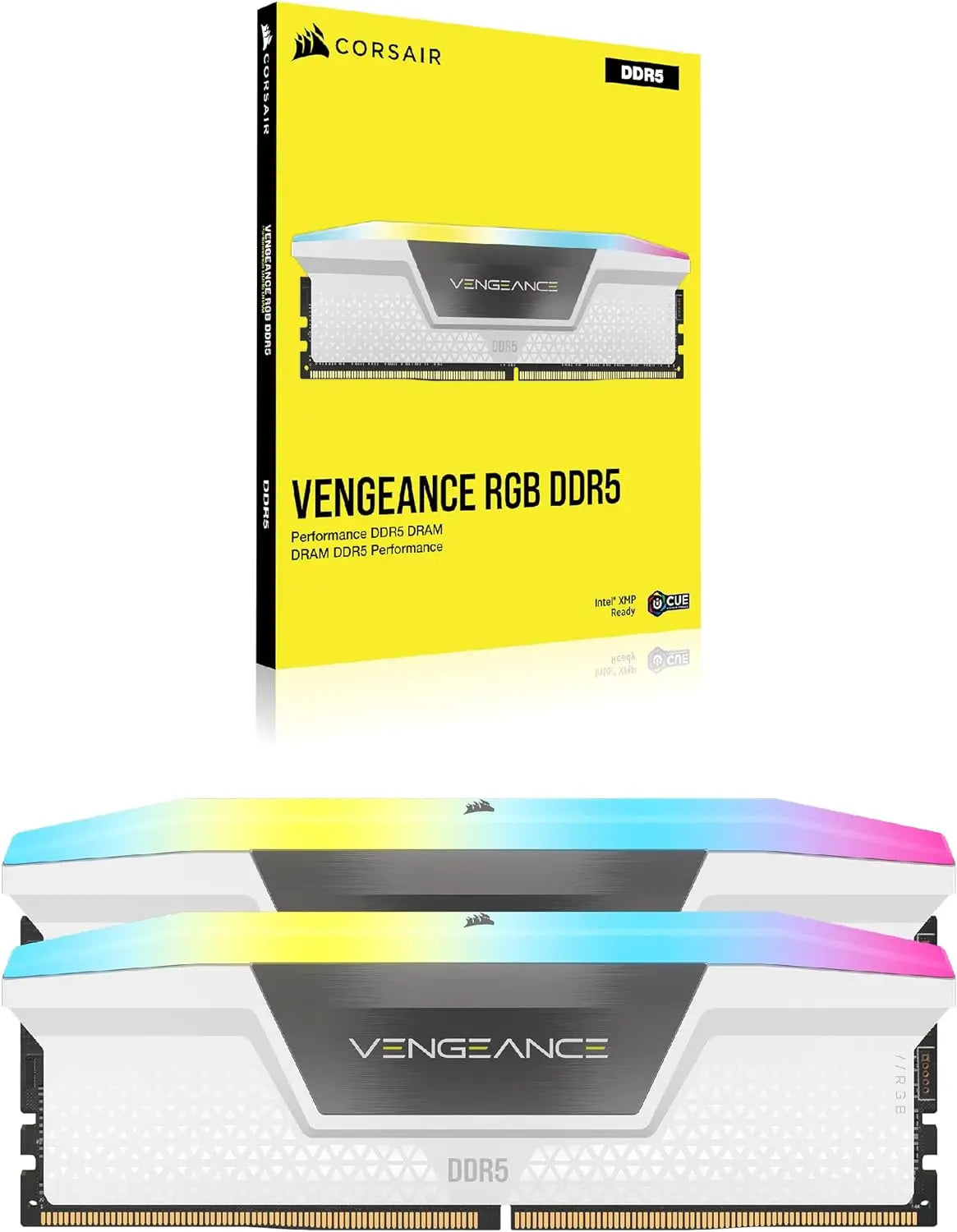 CORSAIR VENGEANCE RGB DDR5 RAM 32GB (2x16GB) 6400MHz CL36 Intel XMP ICUE Compatible Computer Memory - White