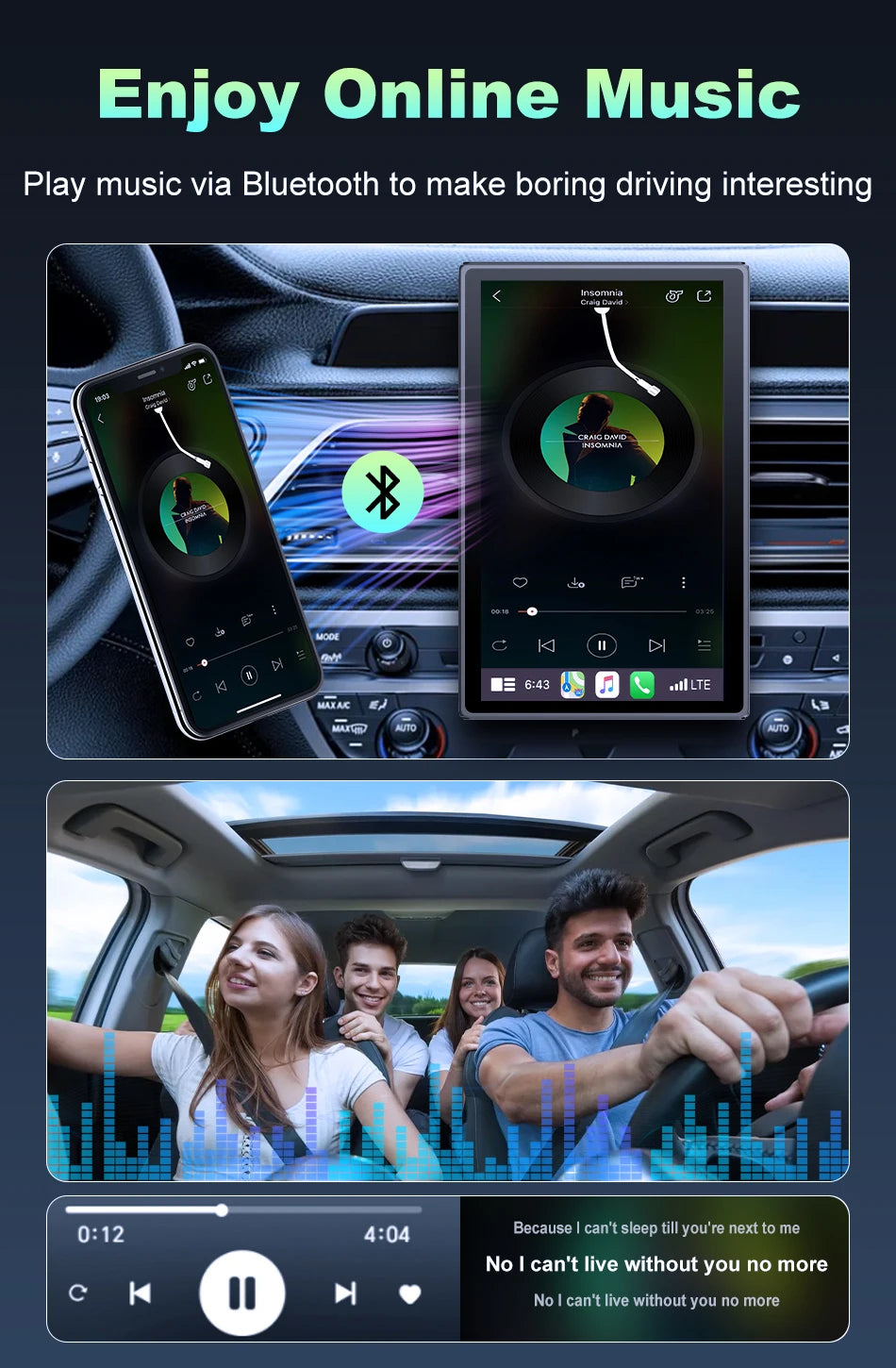 7 inch Portable Multimedia Player Carplay AI Screen IPS Touch Screen GPS Navigation Bluetooth Support Horizontal/Vertical Screen