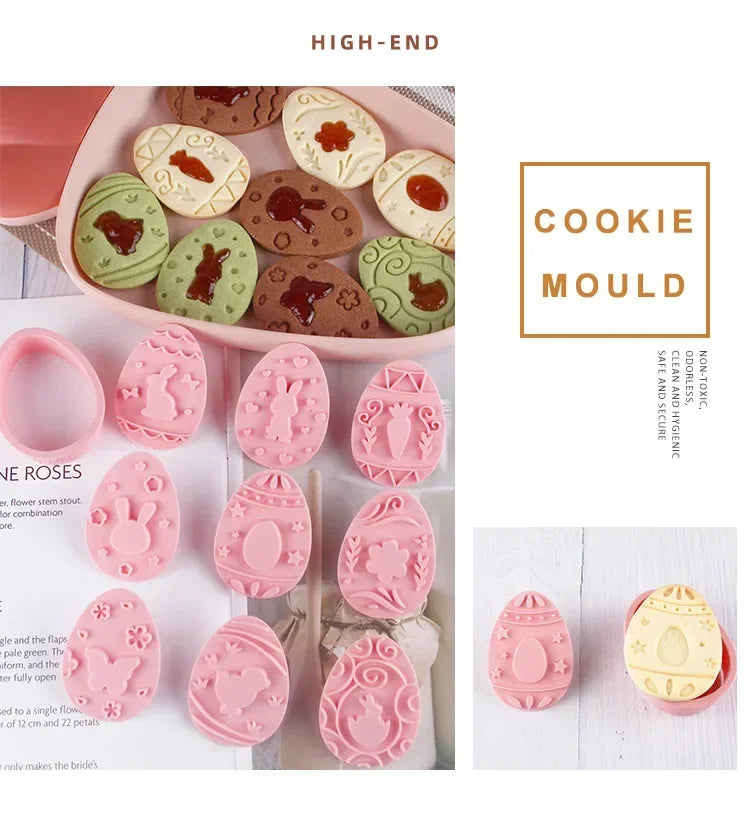 8/9Pcs DIY Easter Sauce Sandwich Biscuit Mold Cartoon Bunny Egg Cookie Cutters 3D Baking Cookie Mold Stamp Cake Decorating Tools