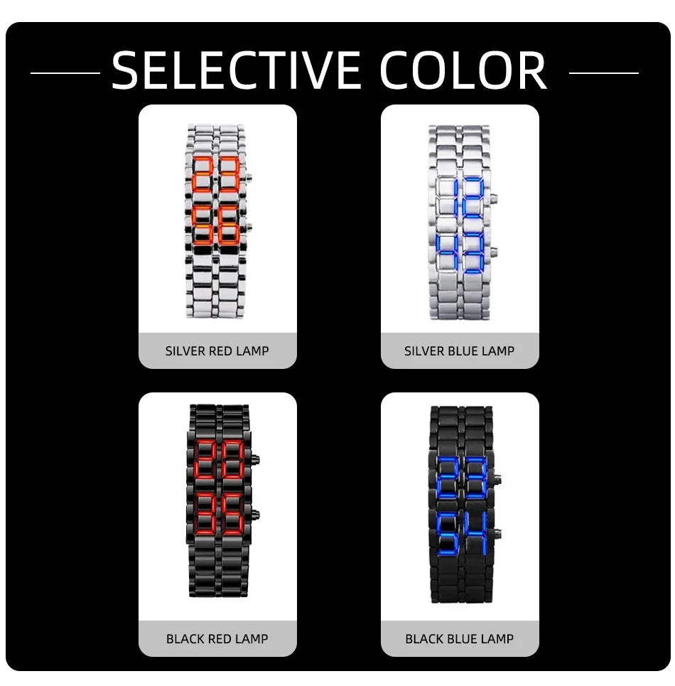 Fashion Mens Digital Lava Wrist Watch Men Black Full Metal Red Blue LED Display Watches Gifts for Male Boy Sport Creative Clock