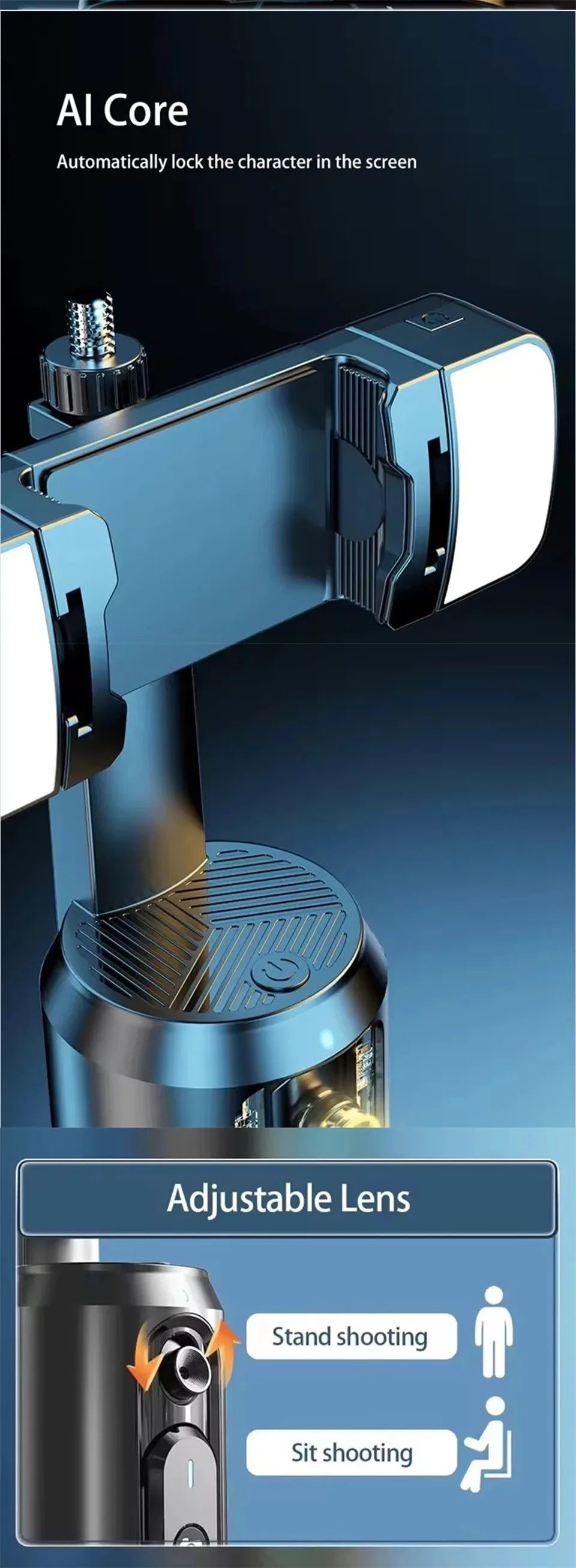 Q02 360° Rotation Gimbal Stabilizer Selfie Stick Desktop Face Tracking Gimbal With Bluetooth Remote Shutter and Light Holder