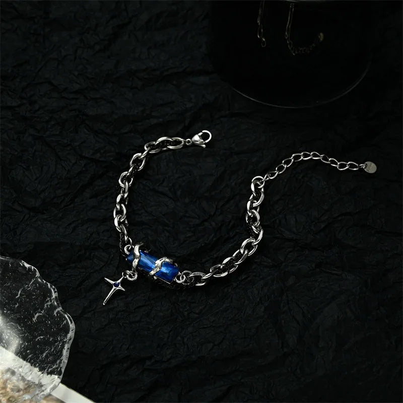 2024 Retro Black Zircon Star Bracelet for Women Men Trend Titanium Steel Punk Chain Unisex Jewelry New Couple Accessories