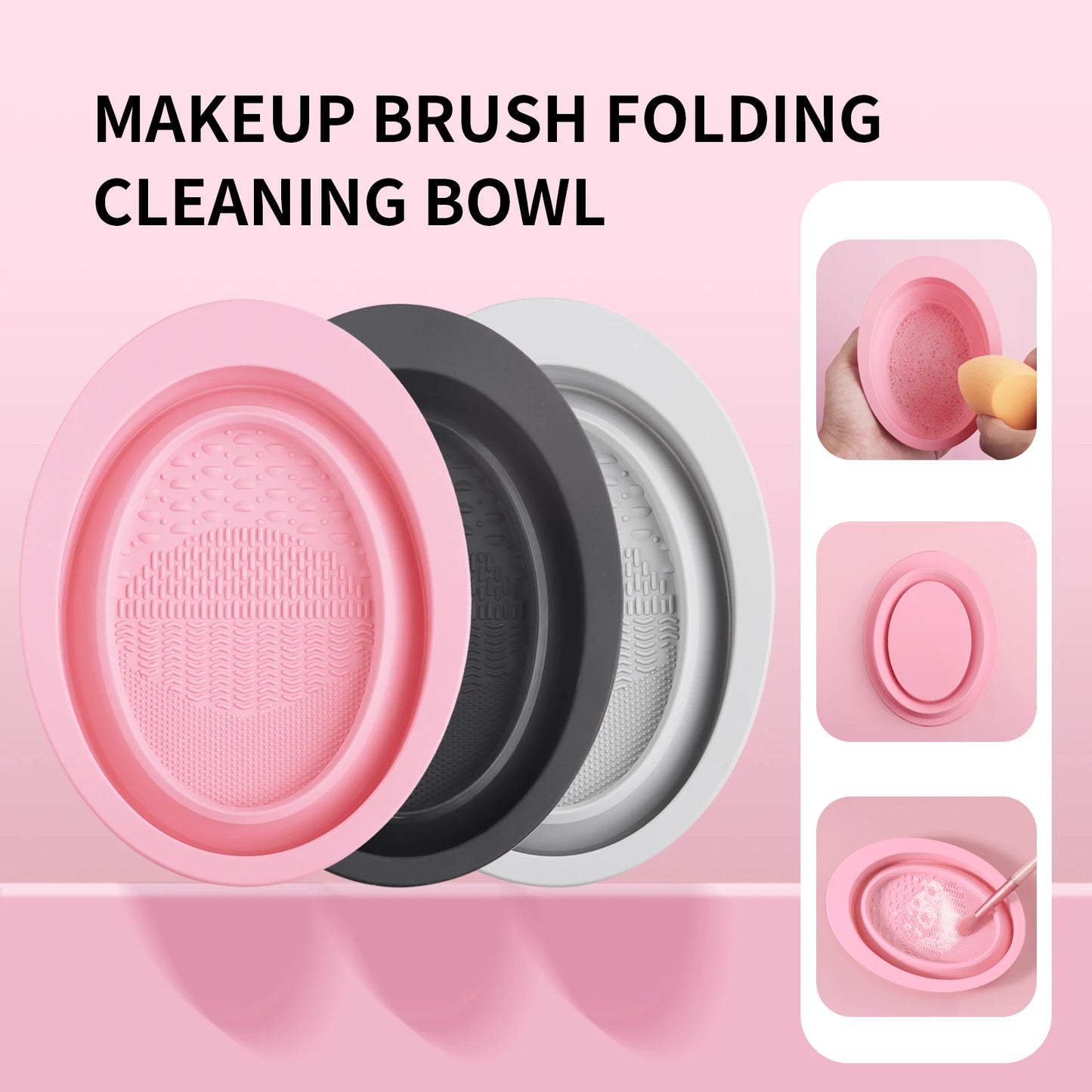 Makeup Brush Cleaning Tool,1pcs Silicone Brush Cleaner Pad Foldable Portable Cleaning Bowl For Makeup Brushes