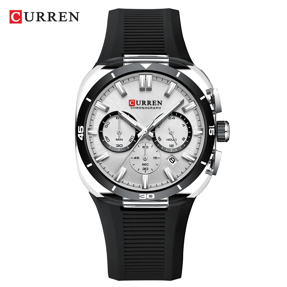 CURREN 8502 Brand New Quartz Watches for Men Chronograph Calendar Luminous Sport 30M Waterproof Silicone Strap Mens Wristwatch