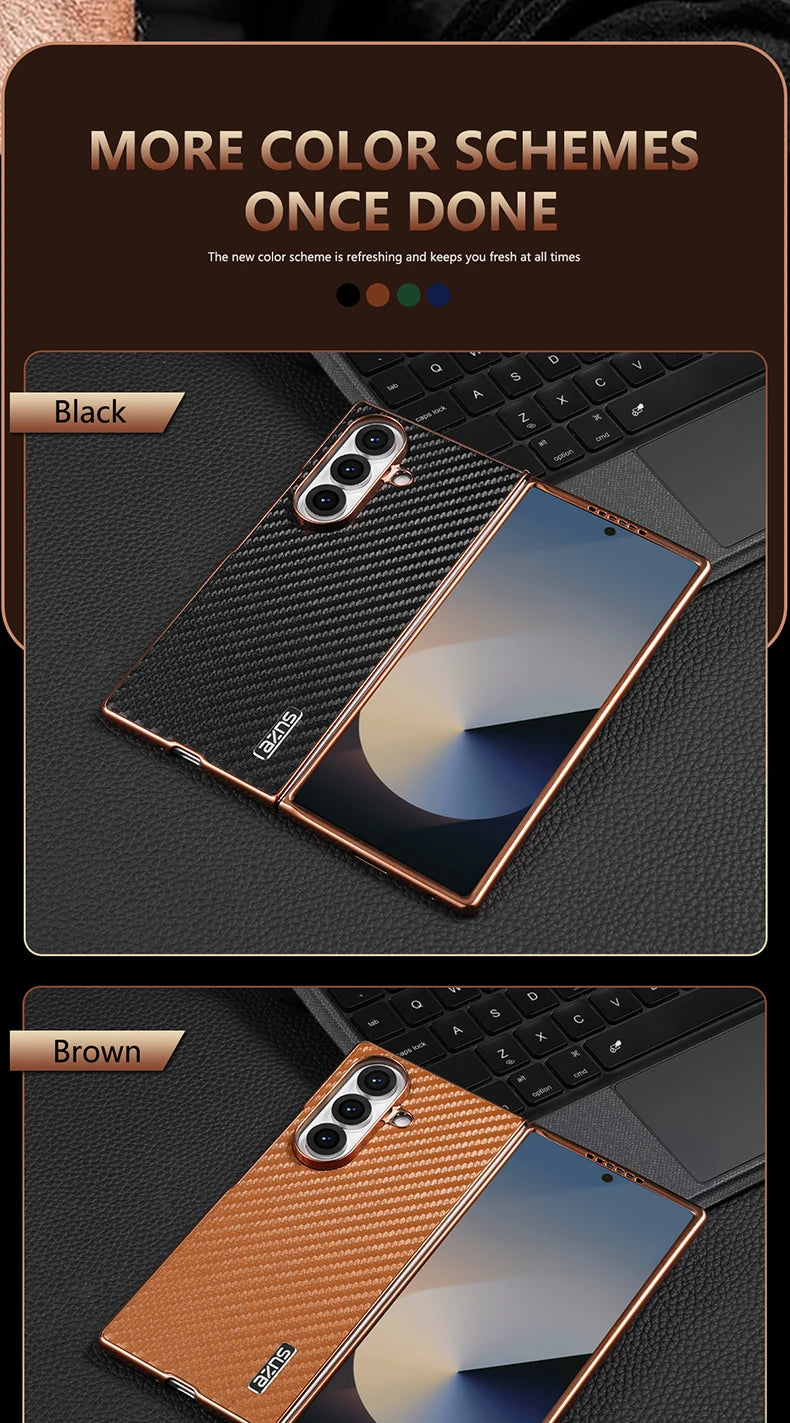 AZNS Luxury Plating Carbon Fiber Pattern Case for Galaxy Z Fold 7 Fold 6 Fold 5 Fold 4 Z Fold 3 Electroplated Protective Cover