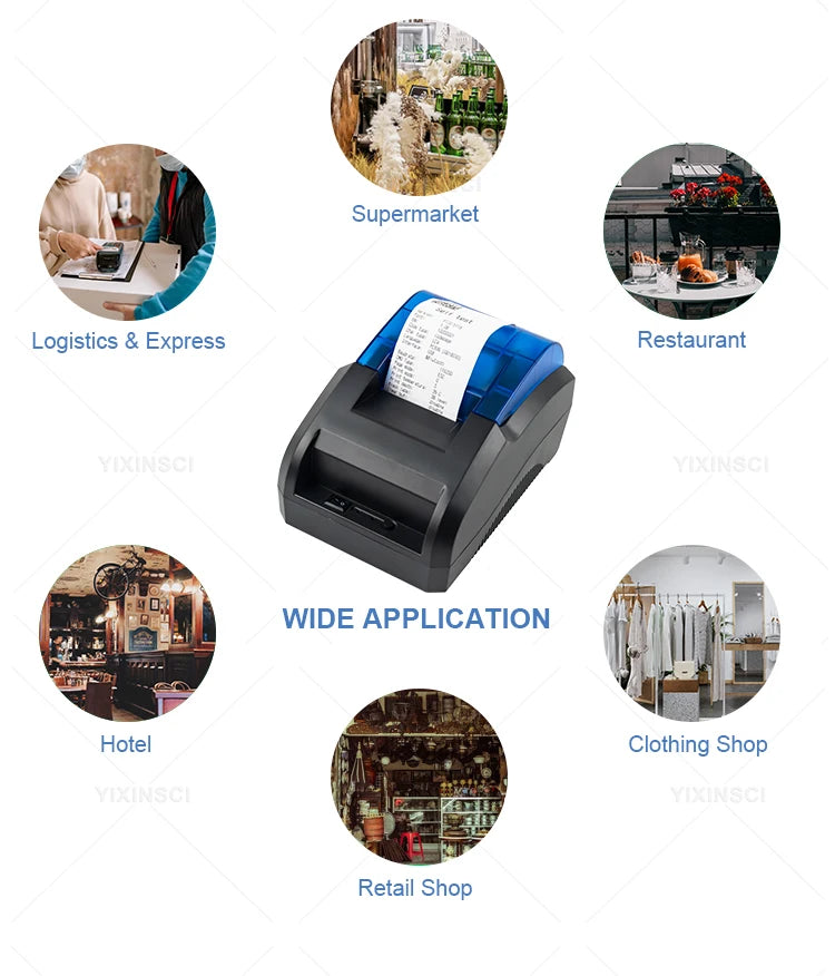 58mm Desktop Portable Bluetooth Wireless Thermal Printer Receipt Bill POS Compatible with Windows/Mac/Android/iOS Systems