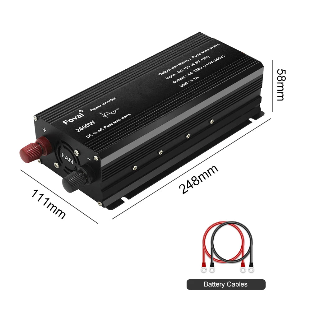 Pure Sine Wave 1000W 1500W 2200W 2600W DC 12V To AC 220V Car Power Inverter Adapter Converter With 3.1A Dual USB EU/Universal