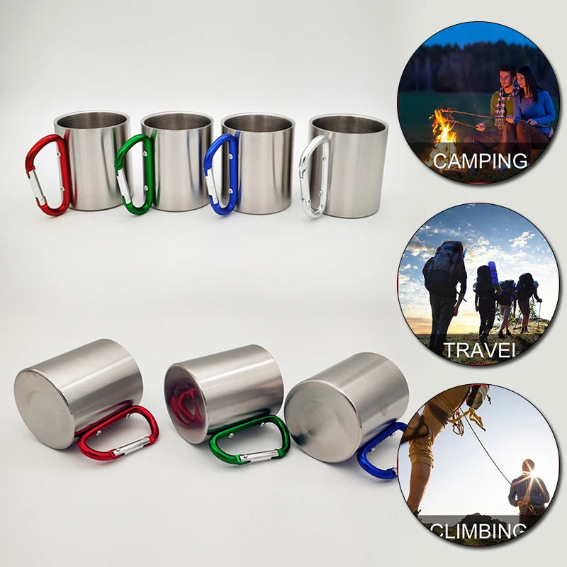 180ml Stainless Steel Cup For Camping Traveling Outdoor Cup with Handle Carabiner Climbing Backpacking Hiking Portable Cups