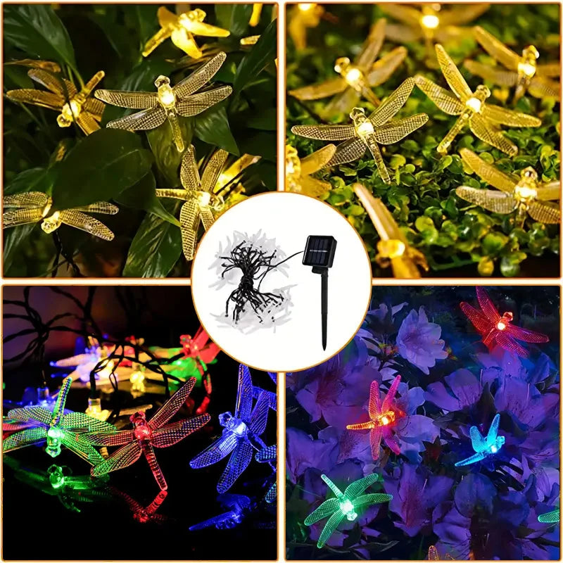 Solar Powered Garden String Light LED Dragonfly Shape Landscape Lights Outdoor Waterproof Decorative Lamp For Lawn Patio