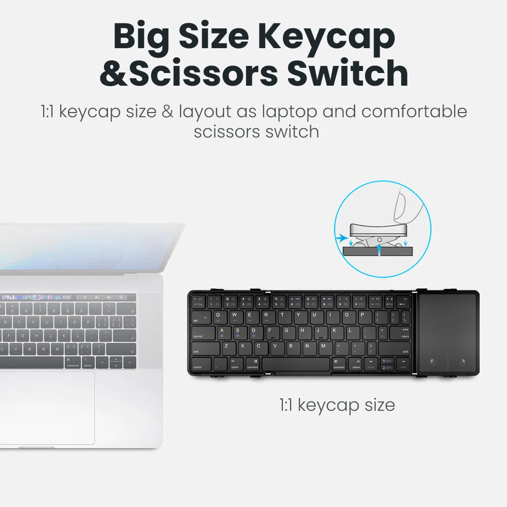 AVATTO Brazil/English/Russia Wireless Folding Keyboard with Touchpad Rechargeable Foldable Bluetooth Keyboard for Tablet Ipad