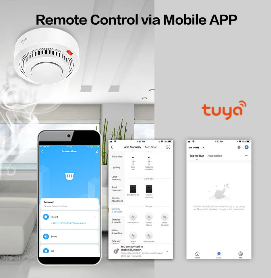 Tuya Smart WiFi Smoke Sensor Fire Protection Smoke Detector 85dB Sound Security System Firefighters  Smartlife APP Control
