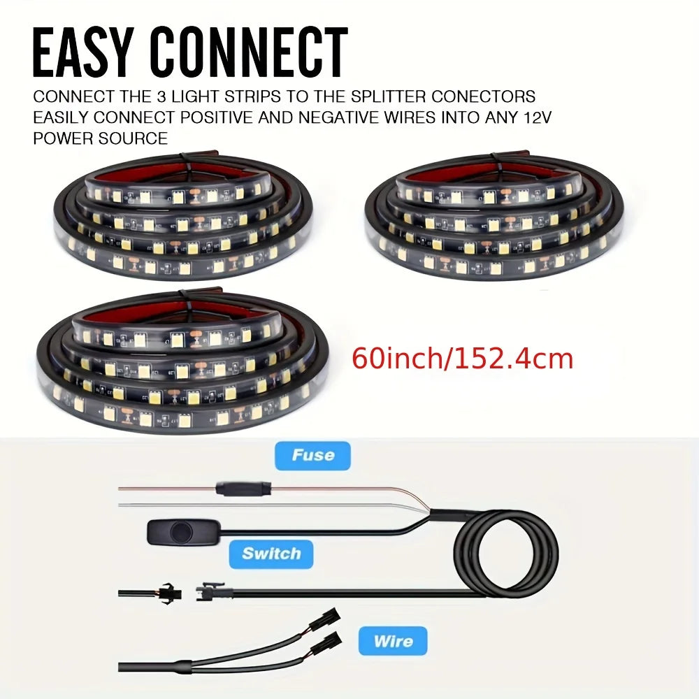 2in1 3in1 White LED Truck Bed Light Strip 150cm with On/Off Switch Blade Fuse for Cargo Pickup Truck SUV RV Boat Decorative Lamp