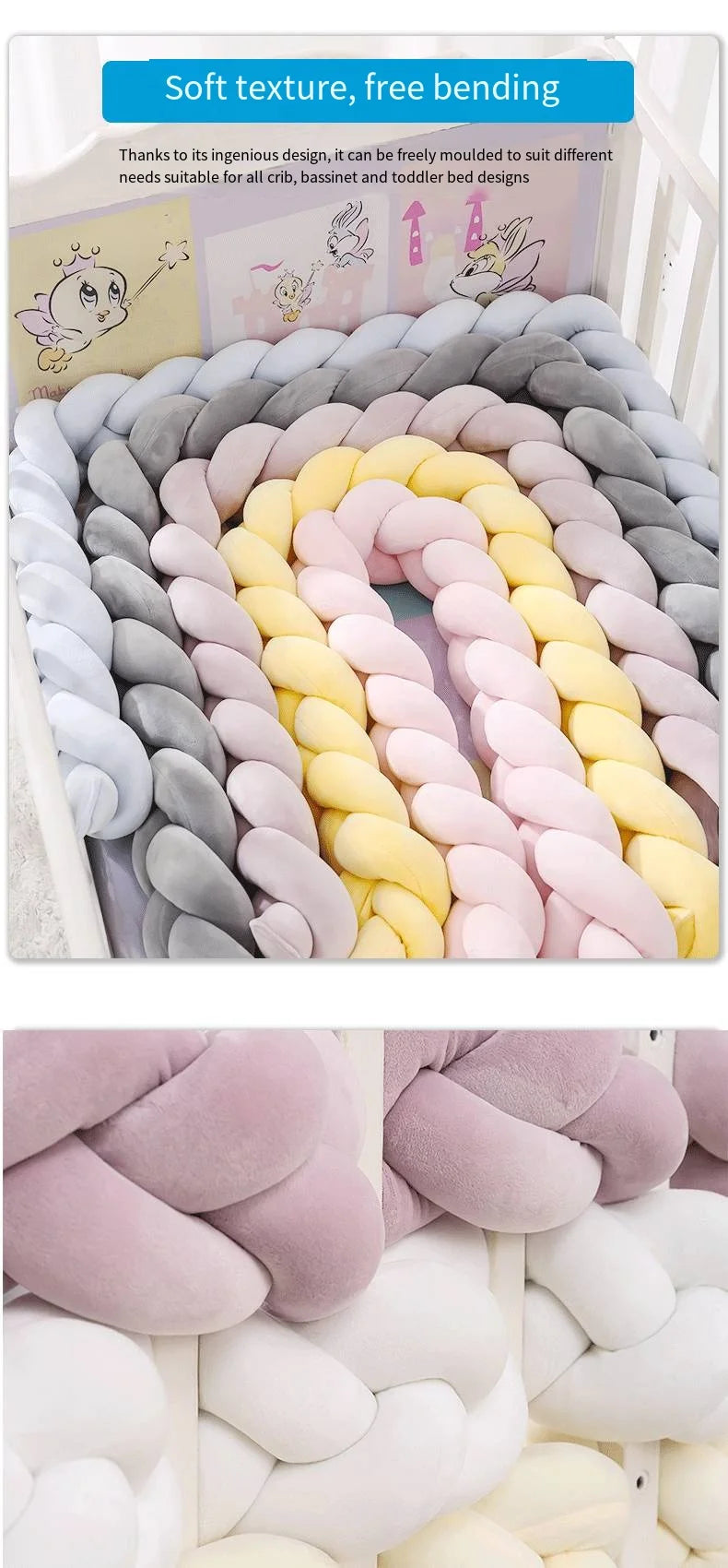 Baby Cot Bumper Baby Cot Braided Bed Bumper for Baby Safety Braid Bed Accessories Bed Circumference for Newborns Braid Rails