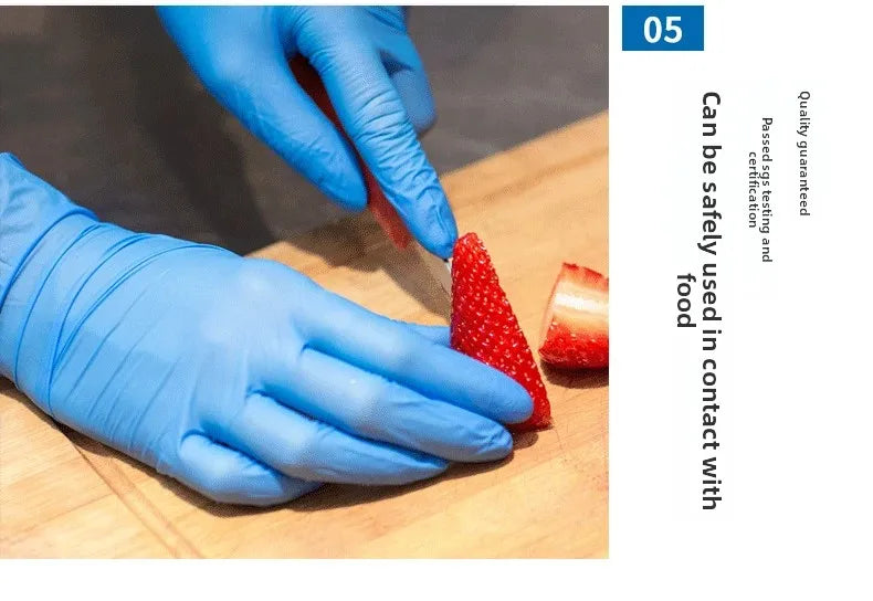 100PCS Nitrile Exam Gloves Heavy Duty Food Grade Latex & Powder Free High Elasticity for Medical Food Service Cleaning