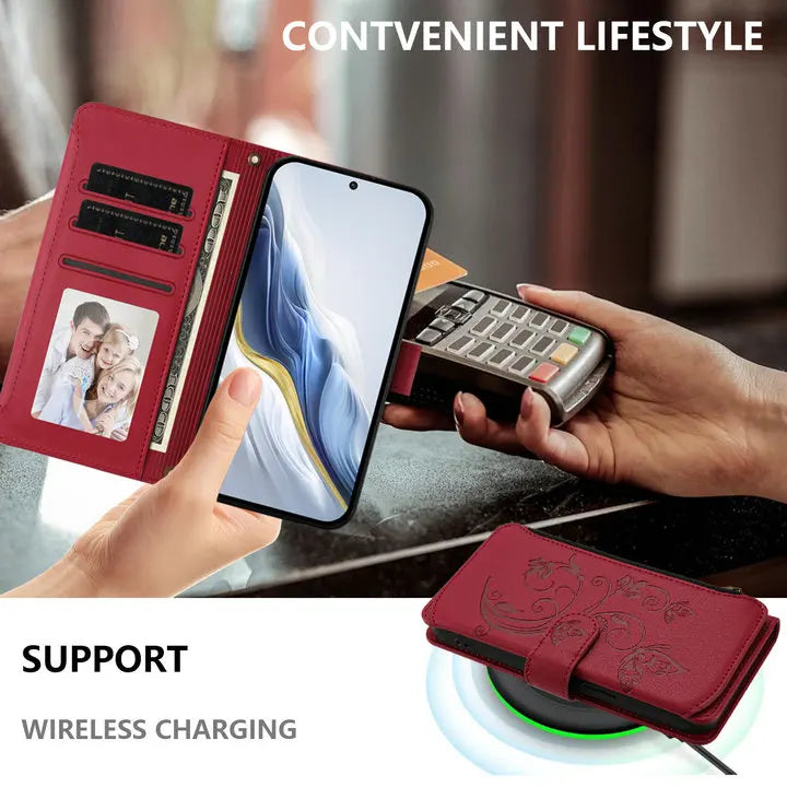 For Tecno Camon 50 Pro 2026 Edmboss Floral Zipper Leather Wallet Case for Tecno Camon 40 Premier Case Camon 50 40 Pro Funda