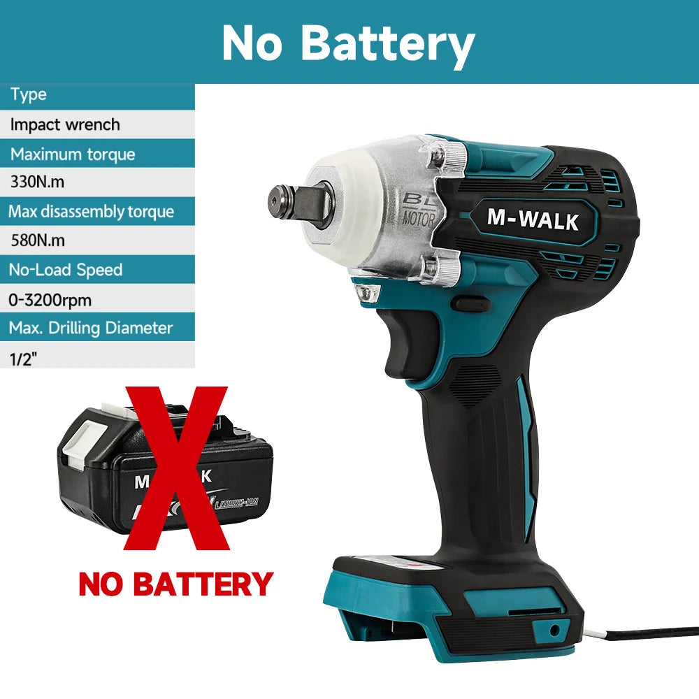 330N.m Cordless Impact Wrench 1/2" Socket Brushless Impact Driver Car Repair Electric Power Tool For Makita 18V Battery Pin