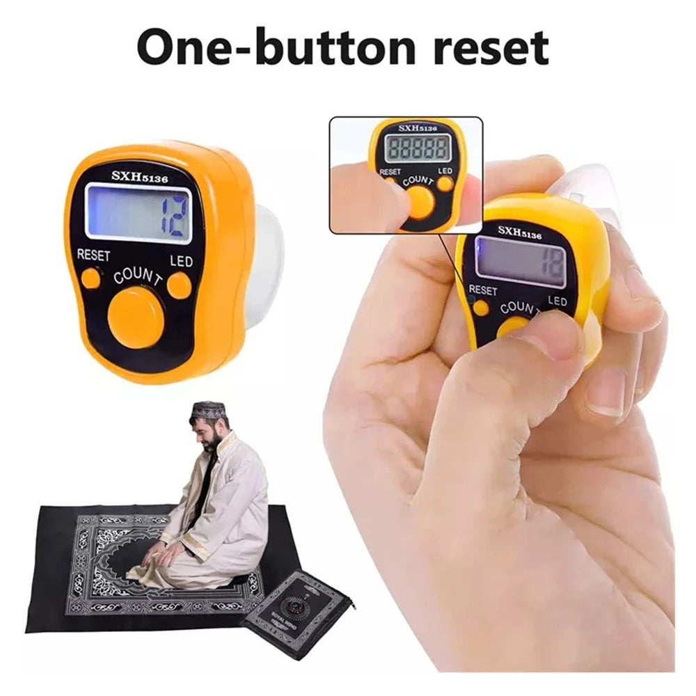 1~10PCS Finger Counter w/ Compass Islamic Tasbih Bead 5 Digital LED Electronic Handheld Tally Counter Clicker  counter ring