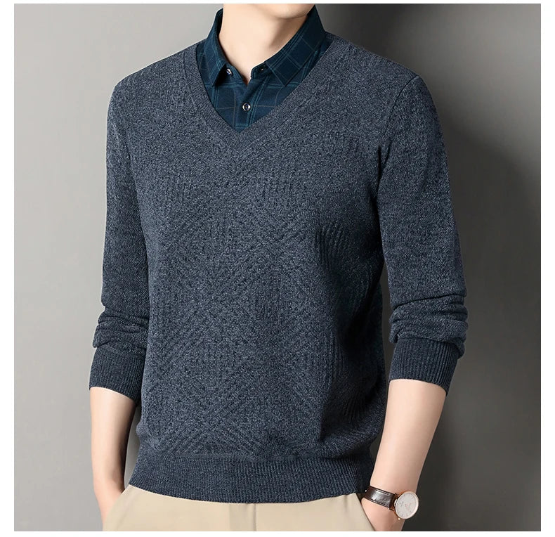 Fashion Thick Fleece Sweater Men's Knitting Pullover Men Winter Autumn Clothing Polo Neck Thickened Warm Pullovers