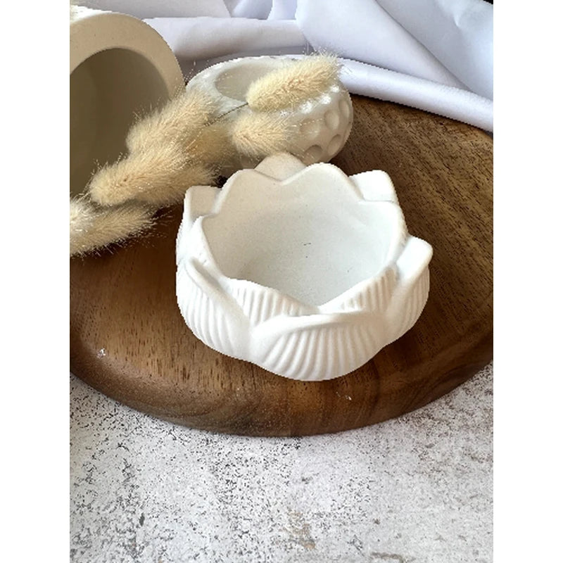 3D Lotus Silicone Mold Jar DIY Aromatherapy Candle Mould Pot Handmade Jewelry Storage Box Making Concrete Candle Jar Planter