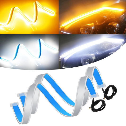 2pcs Start Scan LED DRL Car Daytime Running Light Flexible for Car Headlights White Turn Signal Yellow Brake Strip Lights 12V