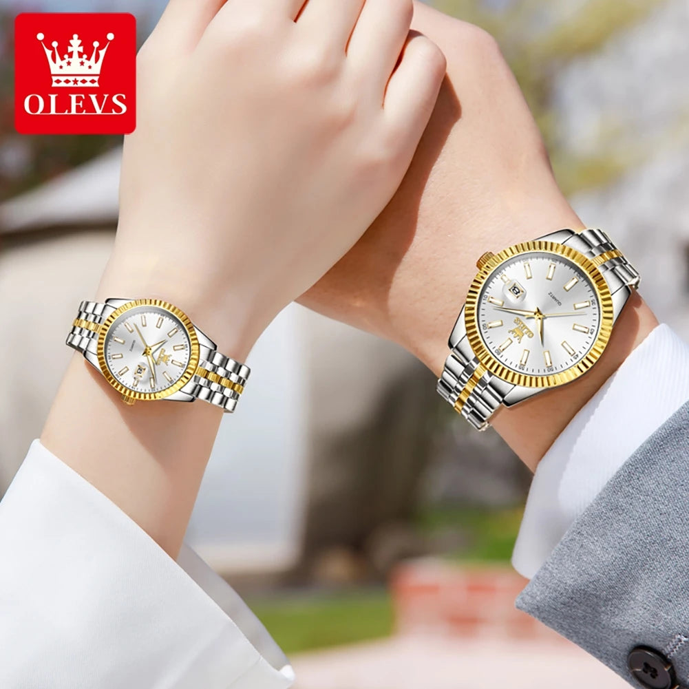 OLEVS 5593 Couple Watch Fashion Business Waterproof Stainless Steel Watch Luxury Brand Classic Date Week Clock Men Women Watch