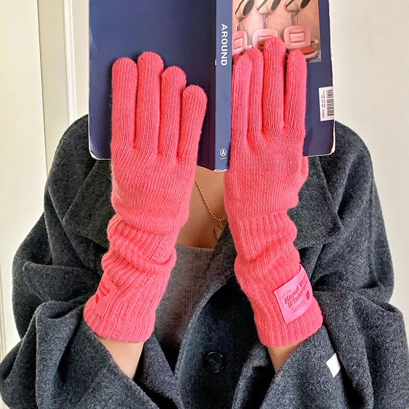 Cycling Five Finger Knitted Yarn Gloves Full Finger Long Wrist Gloves Thick Elastic Winter Connected Finger Glove Autumn Winter