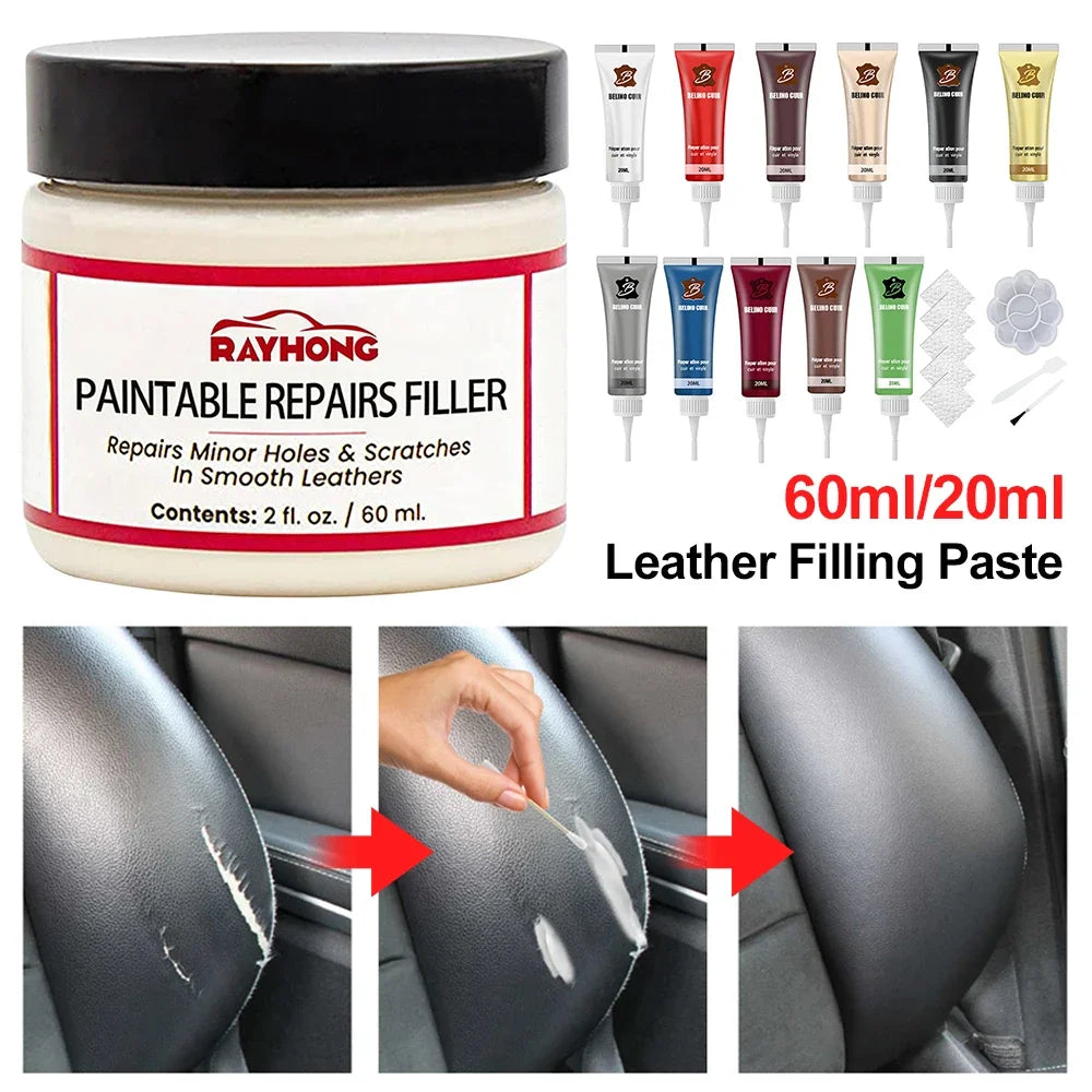 60ml Leather Filling Paste Car Seat Scratch Repair Paste Compound Natural Leather Restoration Cream Crack Burns Holes Filler