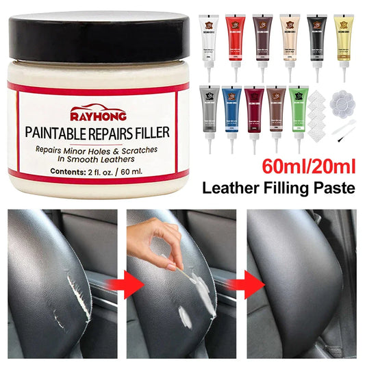 60ml Leather Filling Paste Car Seat Scratch Repair Paste Compound Natural Leather Restoration Cream Crack Burns Holes Filler