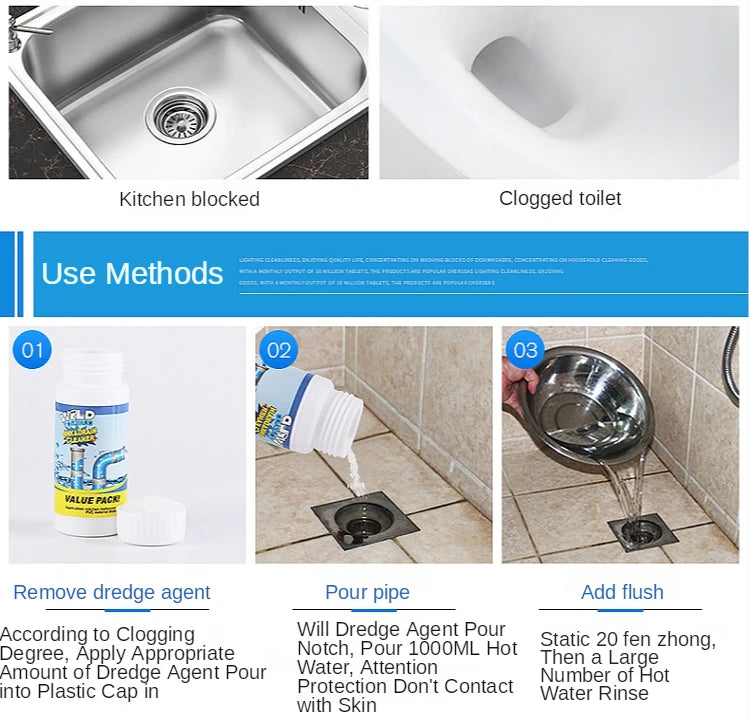 100g Powerful Sink Drain Cleaner High Efficiency  Clog Remover Kitchen Sewer Power Pipe Channel Powder Cleaning Tools