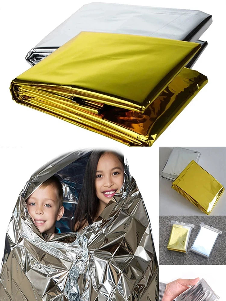 Emergency Thermal Poncho Blanket Lightweight Water-Resistant Windproof Sunshade Reusable First Aid Mat Pad Cover for Camping