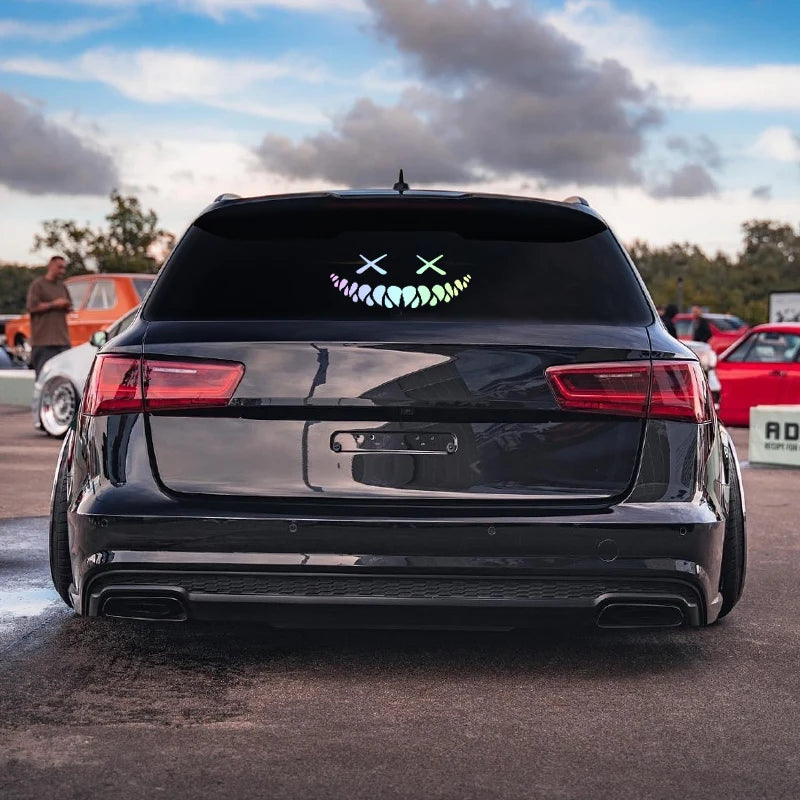 Jpct Fashion Demon Smile Face Decal is used for off-road vehicles, windshield, body, waterproof sticker with a length of 15cm