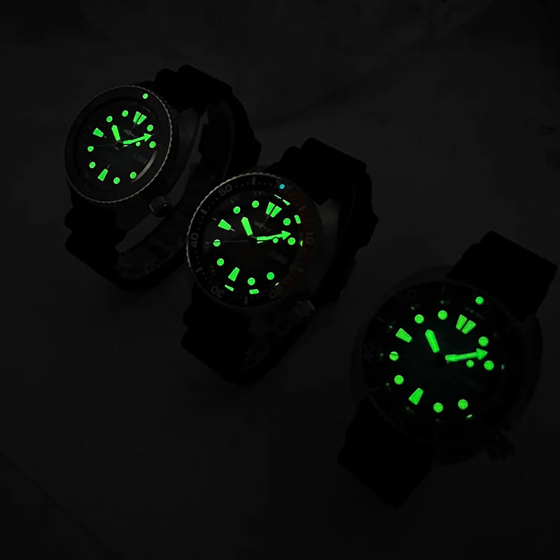 HEIMDALLR Turtle King Mens Diver Mechanica Watch Sapphire 200m Water Resistant  316L Steel C3 BGW9 Luminous NH36 Automatic Watch