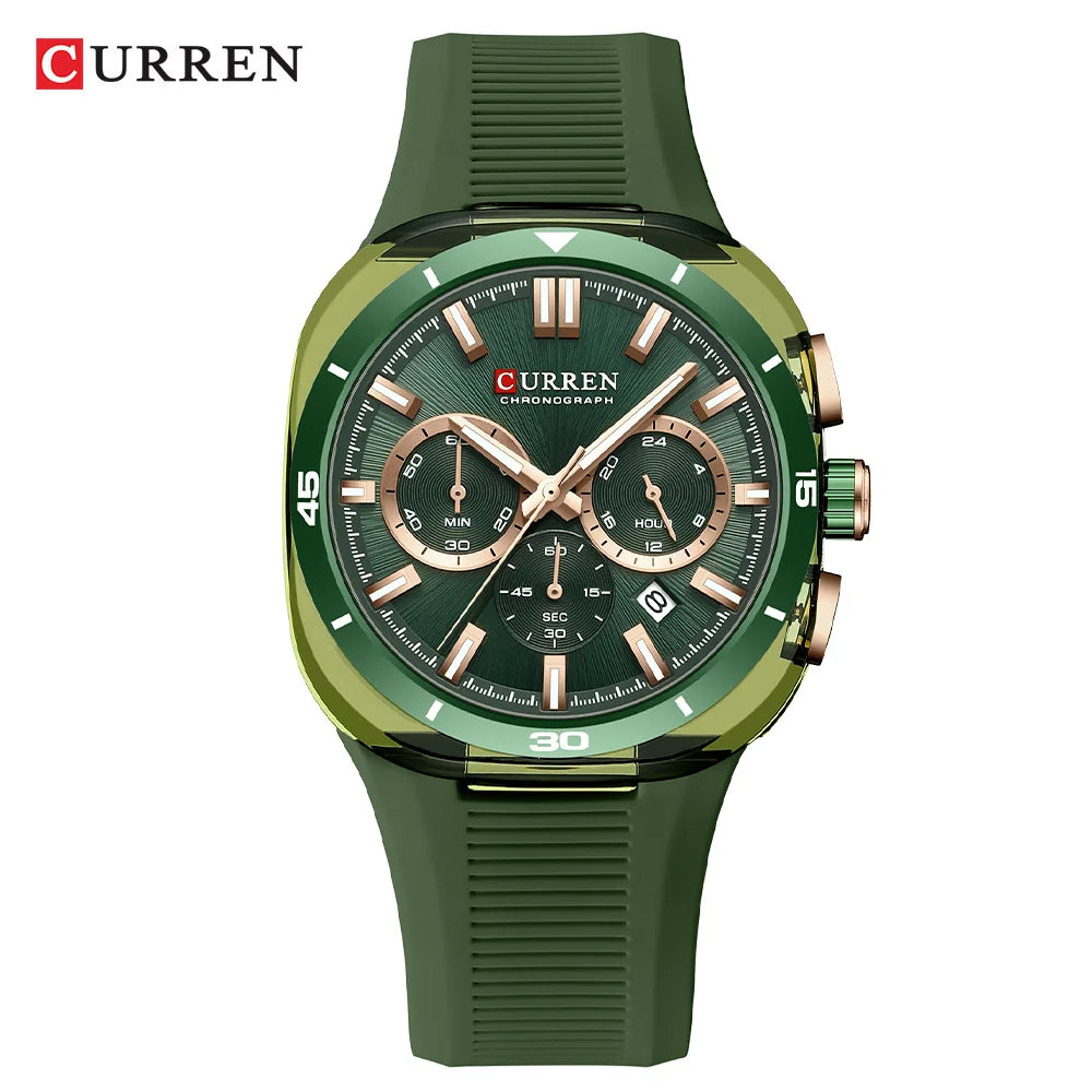 CURREN 8502 Brand New Quartz Watches for Men Chronograph Calendar Luminous Sport 30M Waterproof Silicone Strap Mens Wristwatch