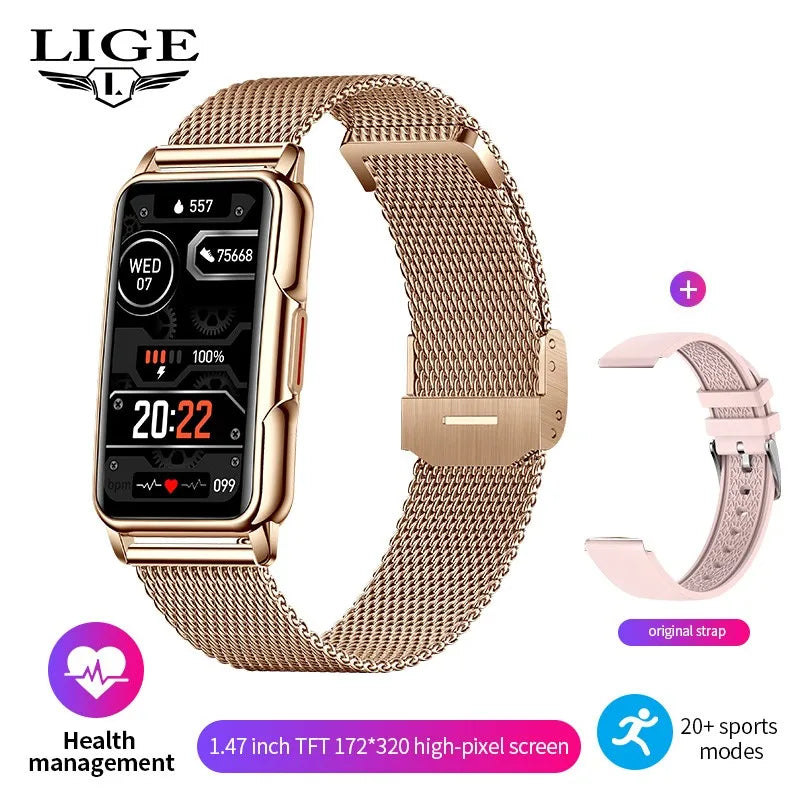 LIGE New Fashion Smart Watch Ladies Message Push Blood Pressure DIY Custom Dial Sports Bracelet Waterproof Men Smartwatch Women