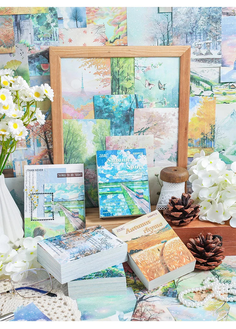 200 sheet Four Seasons Landscape material paper Decor Diary Album Scrapbooking material Background paper junk journal supplies