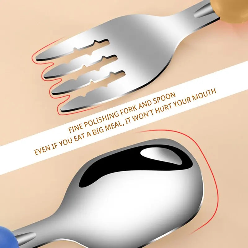 2PCSChildrens Tableware 304 Food Grade Stainless Steel Knife And Fork Baby Eating Training Utensils