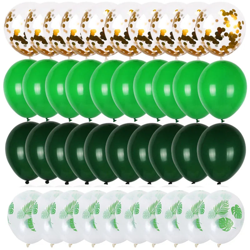 40pcs Retro Dark Green Balloons Set Confetti Balloon Jungle Safari Animal Birthday Party Decorations Kids Boy Baby Shower Favors