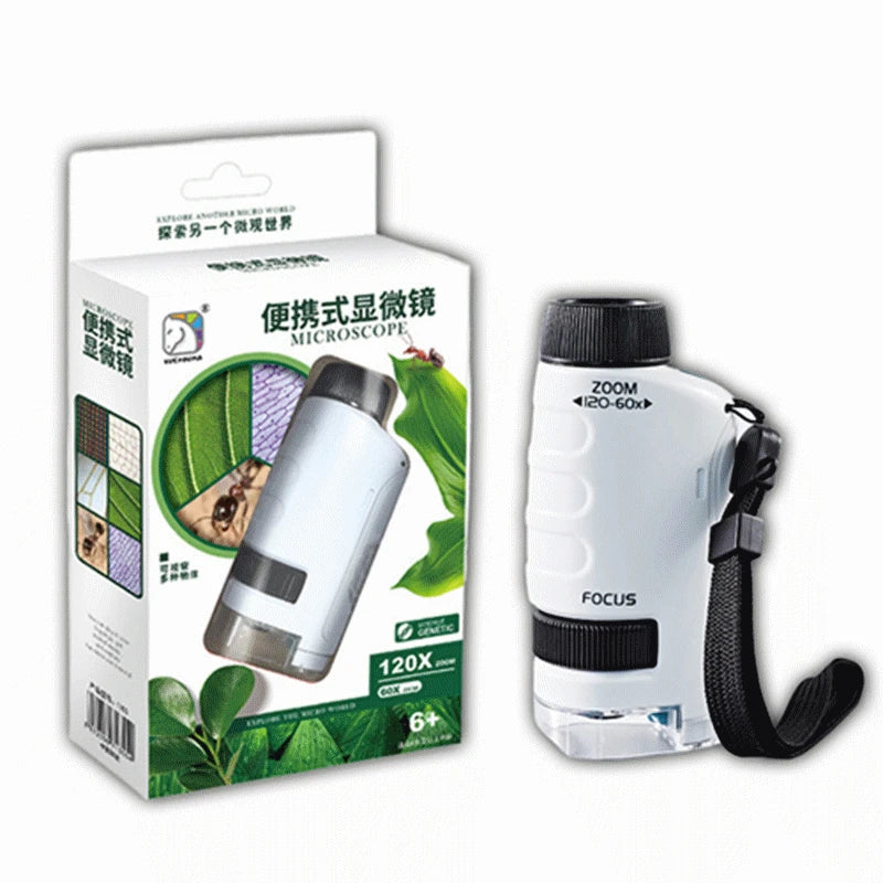 Kid Science Experiment Pocket Microscope Toy Kit 60-120x Educational Mini Handheld Microscope with Light Children STEM Toys Gift