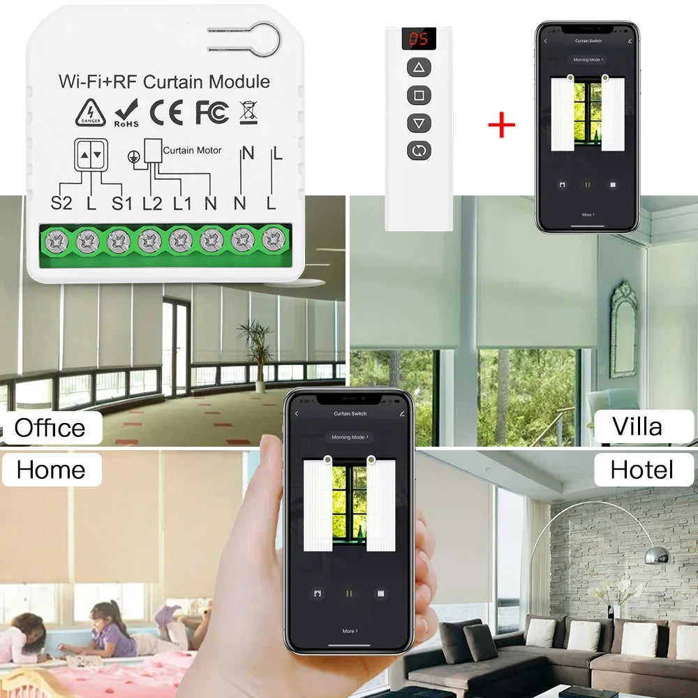 Tedeligo Tuya WiFi RF Smart Curtain Switch,110V 220V Roller Shutter Blinds Control Module with Wireless Remote,work with Alexa