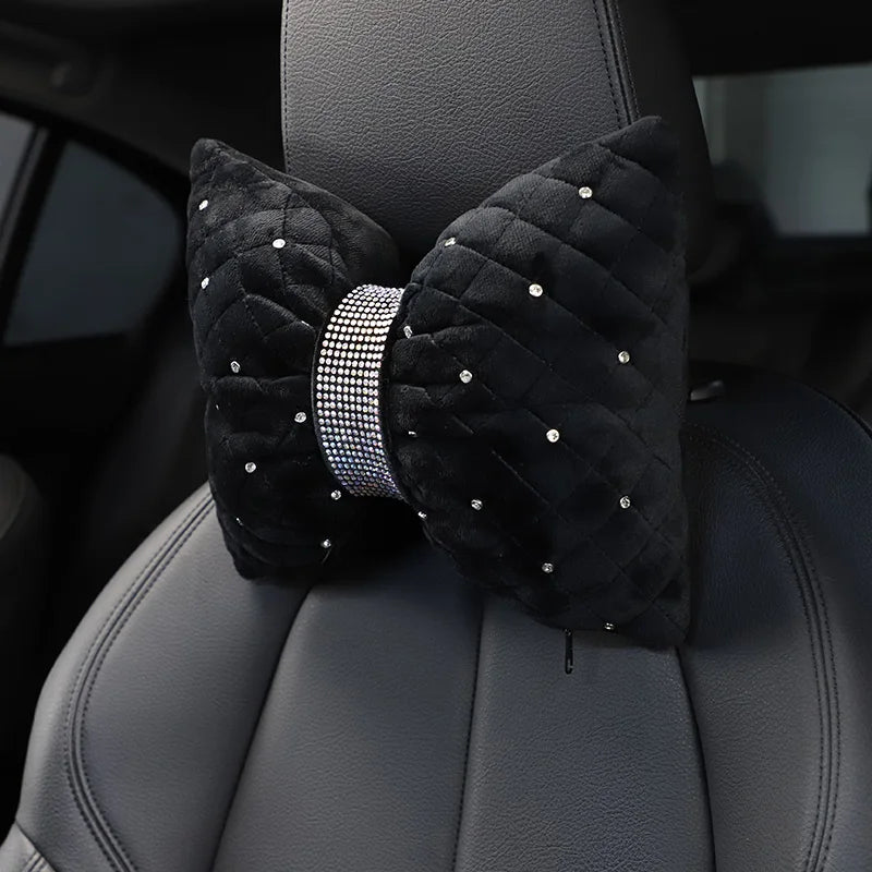 1PC Quality Diamond Bowknot Car Neck Pillow Rhinestone Auto Headrest Seat Support Waist Pillows Crystal Car Interior Accessories