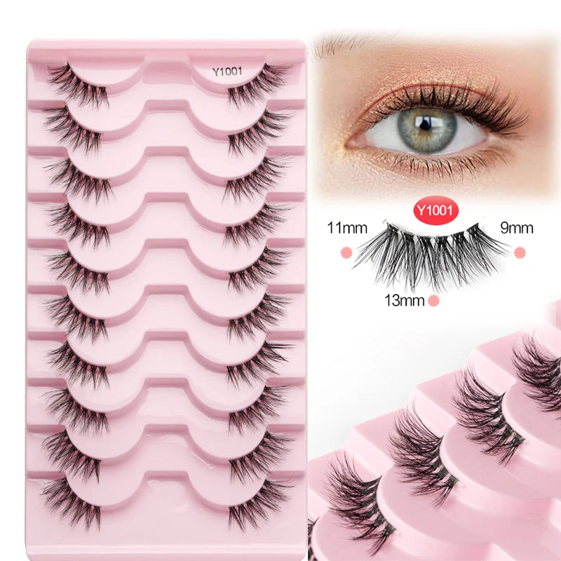 3/5/10Pairs Half False Lashes Natural Short 3D Cat Fake Mink Eyelashes Extension Winged Fluffy Wispy Faux Cils Clear Band Makeup