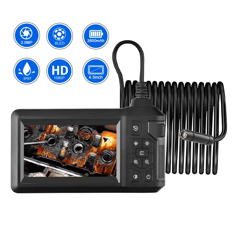 4.3" Endoscope Camera with 8 Light IP67 Waterproof Endoscope 1080P Handheld Endoscope Camera for Home Pipe Automotive