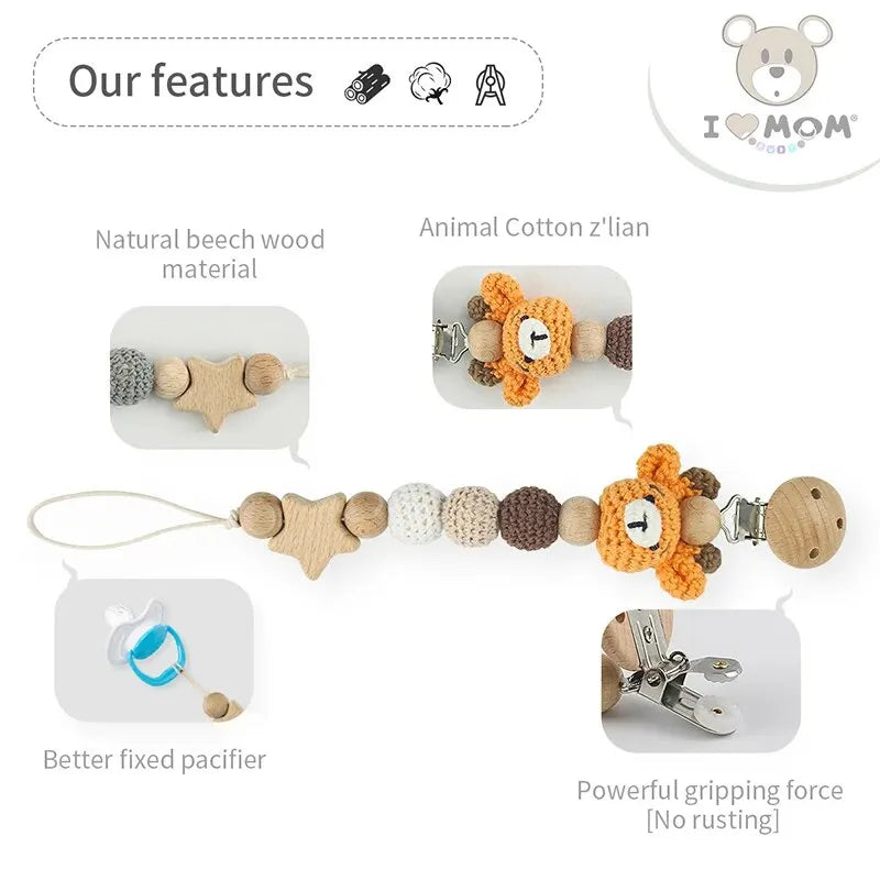 Baby Pacifier Clip Crochet Children's Pacifier Chain Baby Teething Glue Diy Cartoon Animal Pacifier Chain Proof Stroller Pendant