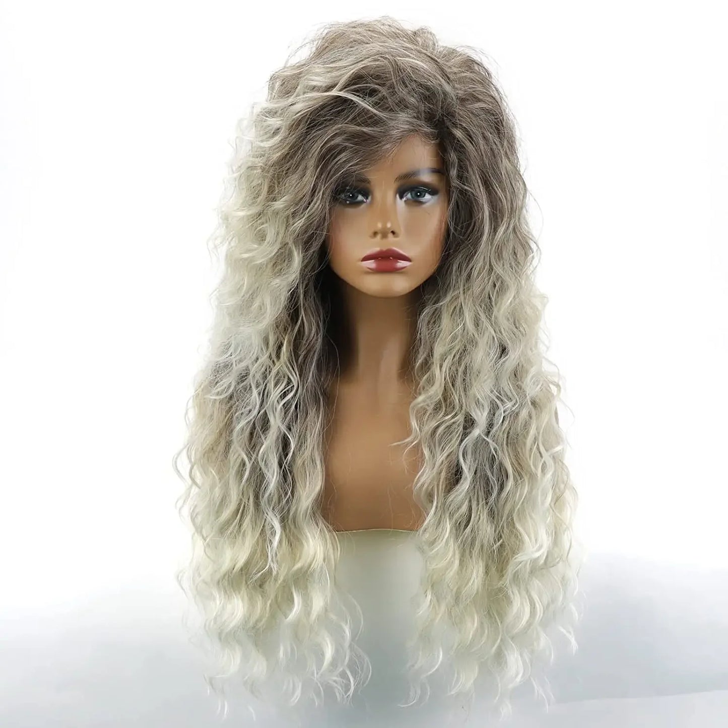 Long Wavy Hair Wig Soft Synthetic Curly Costume Wig with Ombre Fluffy Waves Free Part Hairline Natural Copper Tones Wig