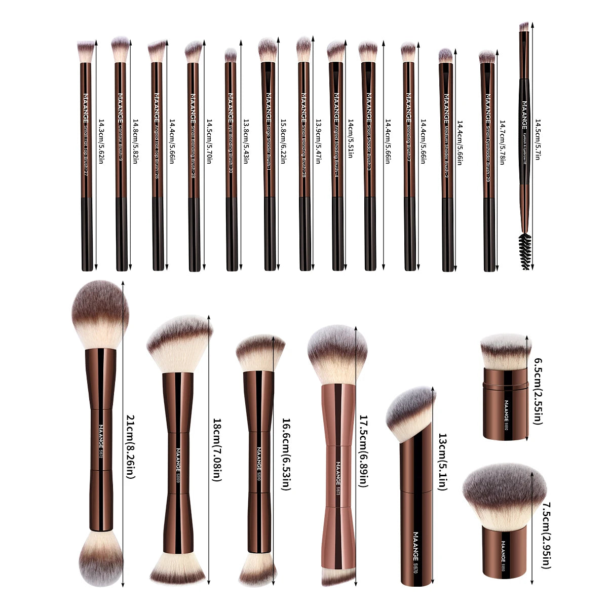 MAANGE 20pcs/set Pro Makeup Brushes Double Ended Foundation Concealers Blush Eye Shadows Brush for Liquid Cream Powder Blending