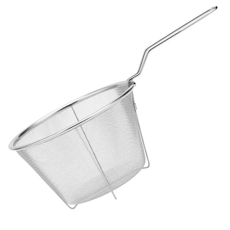 French Chip Frying Strainer Basket Stainless Steel Deep Fry Basket Kitchen Round Fryer Wire Mesh With Handle Wire Colander Nets