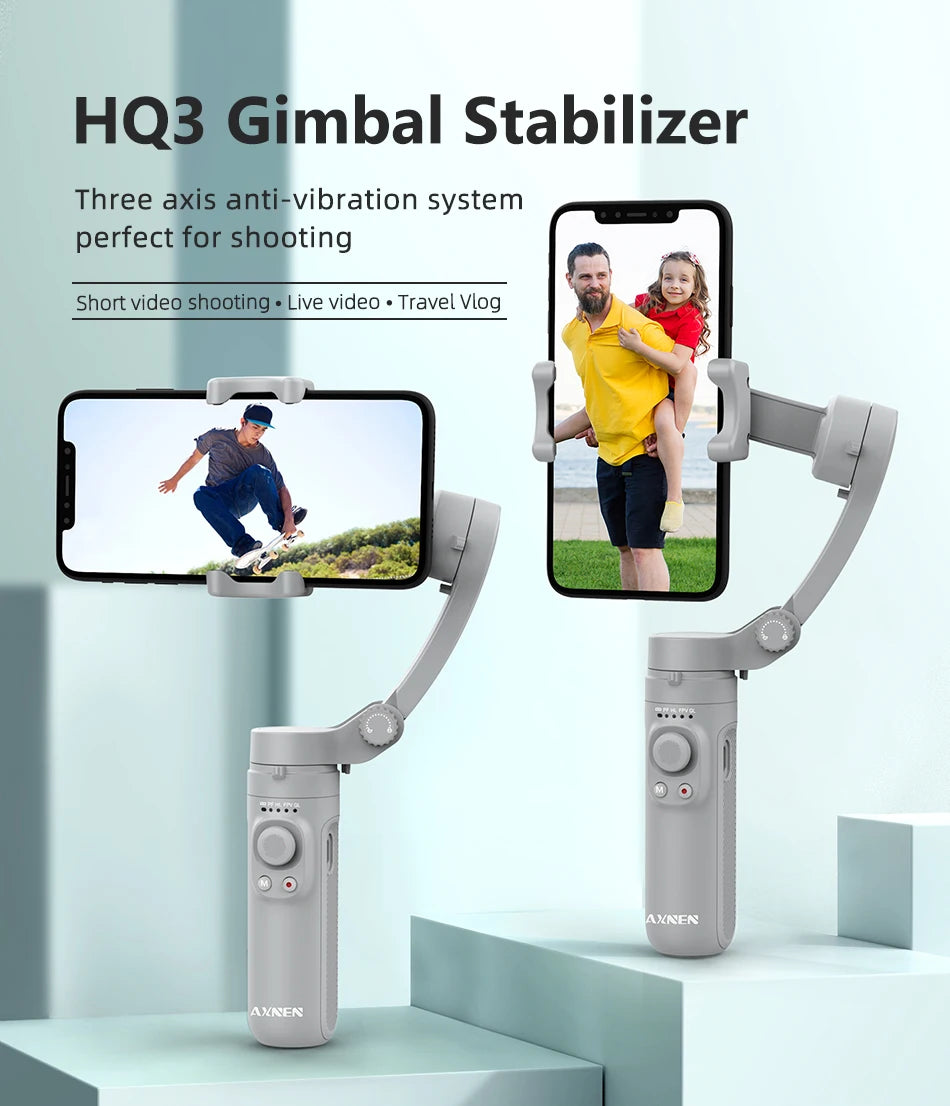 AXNEN HQ3 3-Axis Gimbal Stabilizer for Smartphone Handheld Phone Video Record, Android iPhone Tiktok Vlog Cellphone Stabilizer